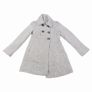 Guess Black and White Herringbone Pea Coat